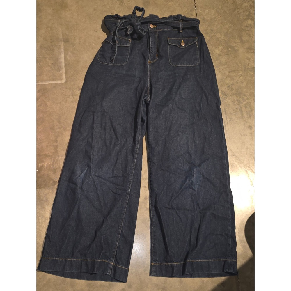 Boden Denim Wide Leg Paperbag Waist Tie Jeans Dark Wash US 12R R0051